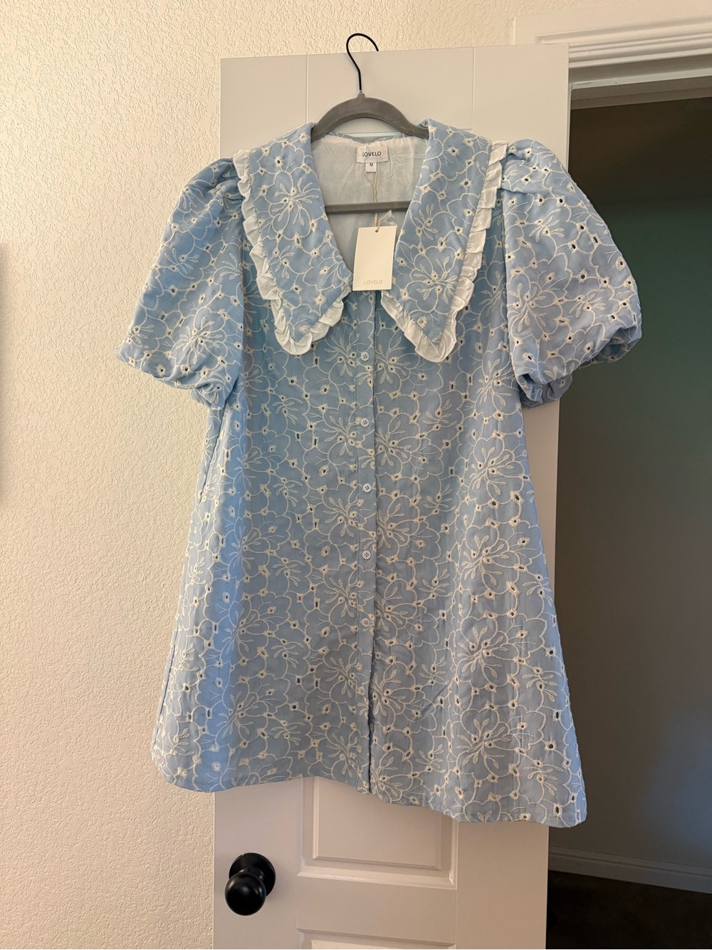 Blue Eyelet Lace Dress with Peter Pan Collar